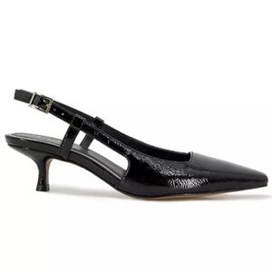 Kenneth Cole Martha 6 Shiny Black 1.75” Kitten Heels Adj Sling Black Pointy Toe